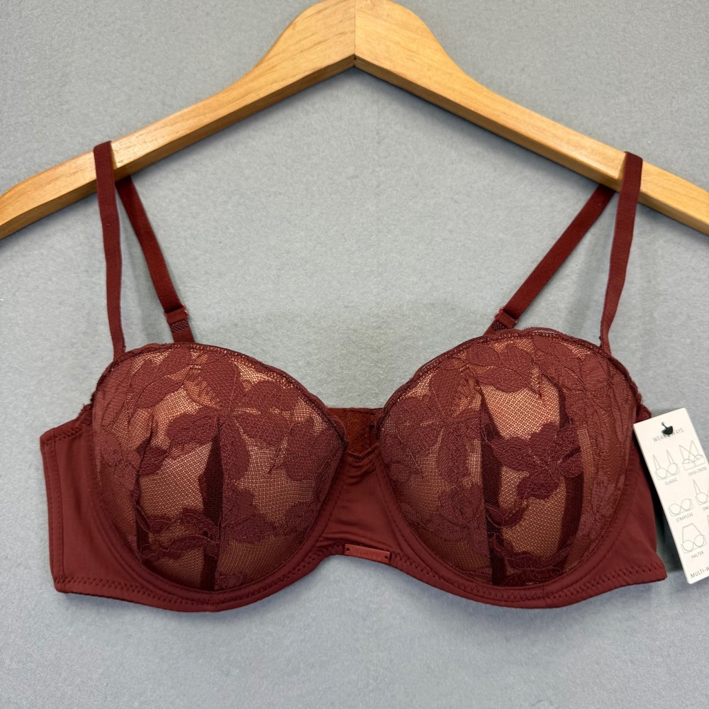 Jason Wu Burgundy Lace Multi-Way Balconette Bra 36C Convertible WP55779-001
